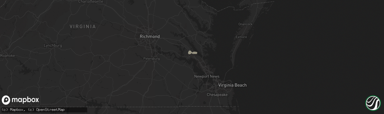 Hail map in Williamsburg, VA on July 29, 2022