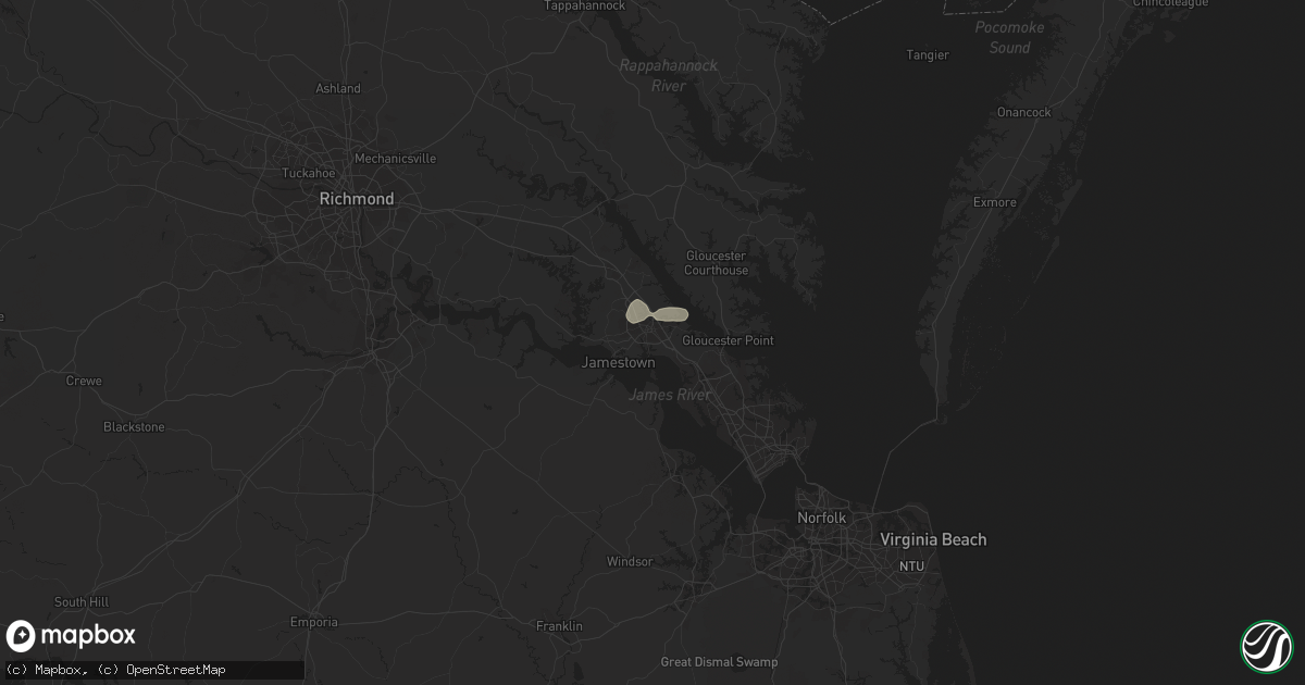 Hail map in Williamsburg, VA on July 29, 2022