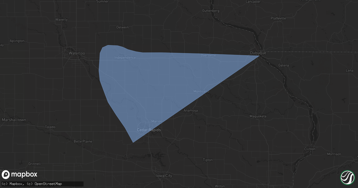 Hail map in Independence, IA on July 29, 2023
