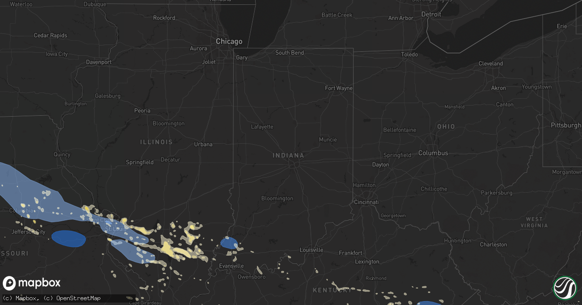 Hail map in Indiana on July 29, 2023