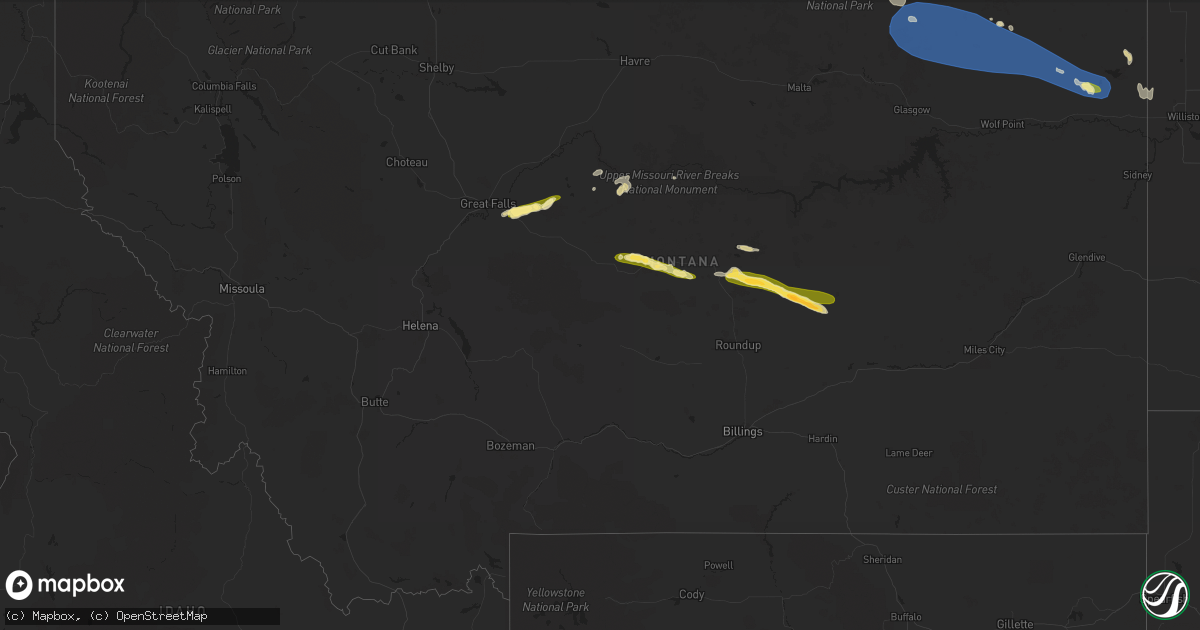 Hail map in Montana on July 29, 2023