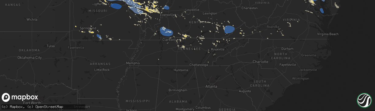 Hail map in Tennessee on July 29, 2023