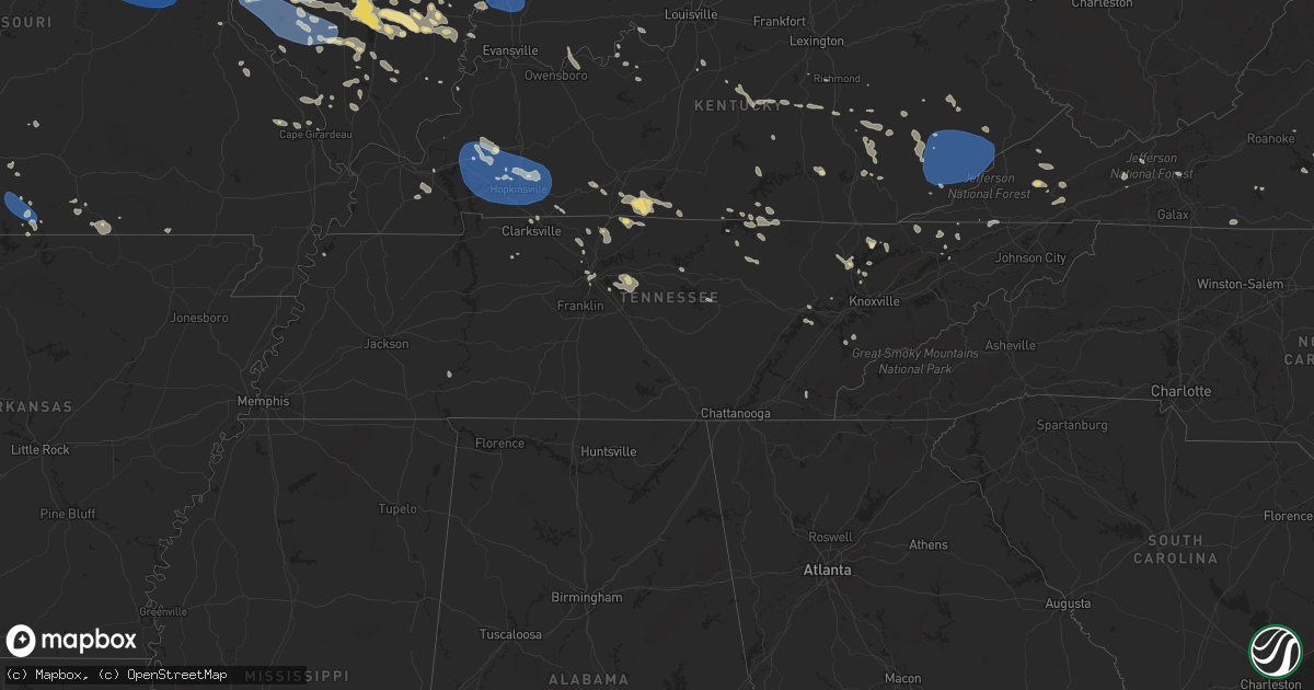 Hail map in Tennessee on July 29, 2023