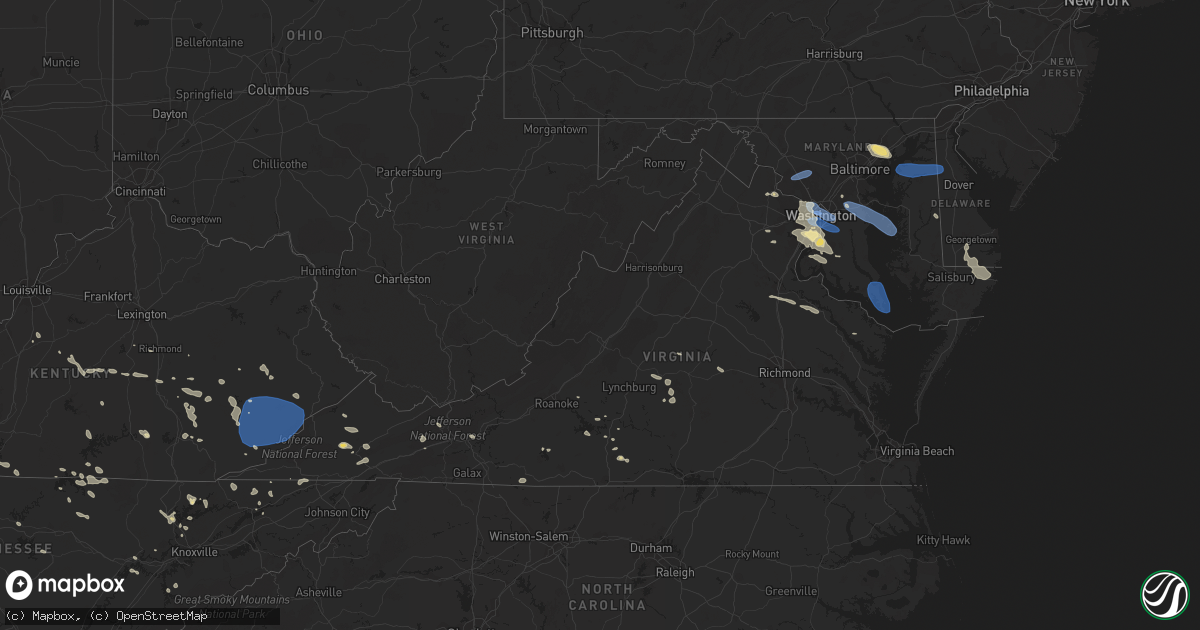 Hail map in Virginia on July 29, 2023