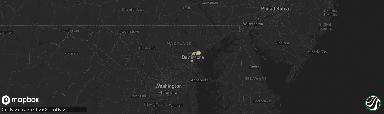 Hail map in Baltimore, MD on July 29, 2024