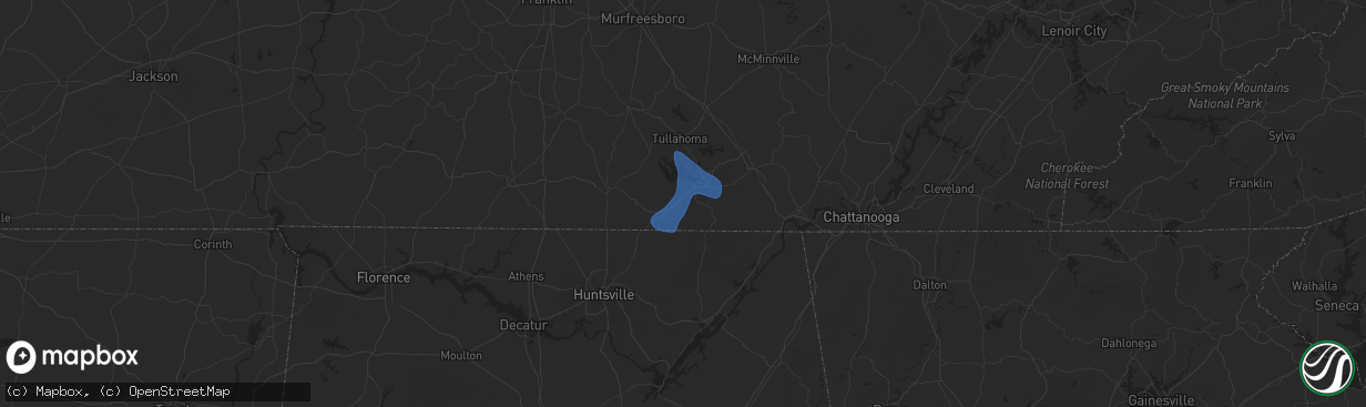 Hail map in Belvidere, TN on July 29, 2024