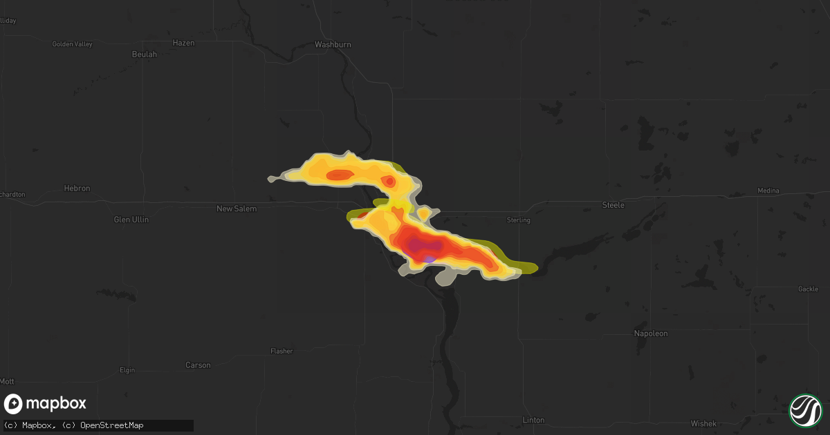 Hail map in Bismarck, ND on July 29, 2024