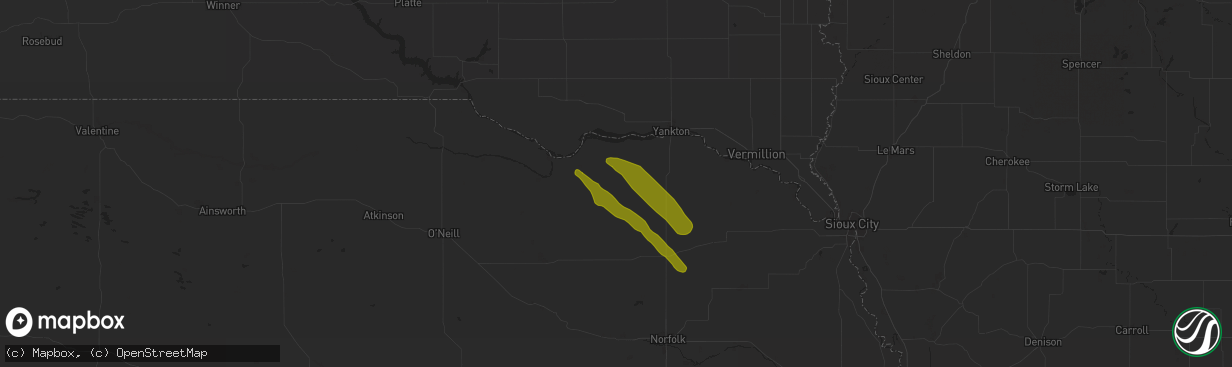 Hail map in Bloomfield, NE on July 29, 2024