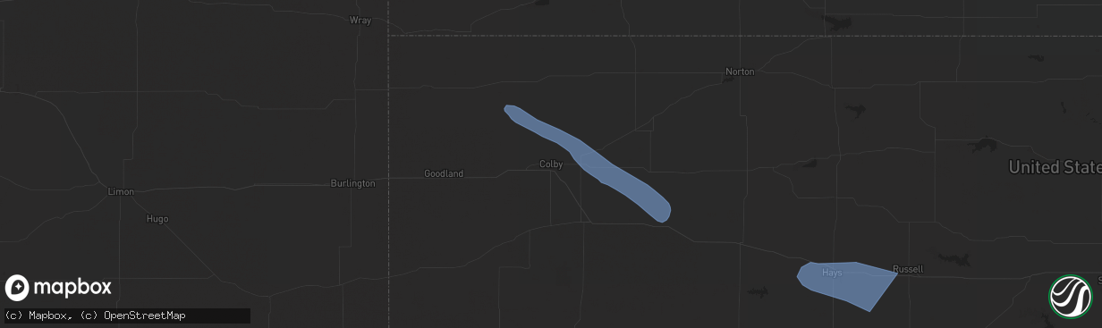 Hail map in Colby, KS on July 29, 2024