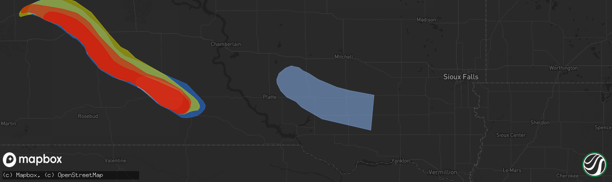 Hail map in Corsica, SD on July 29, 2024