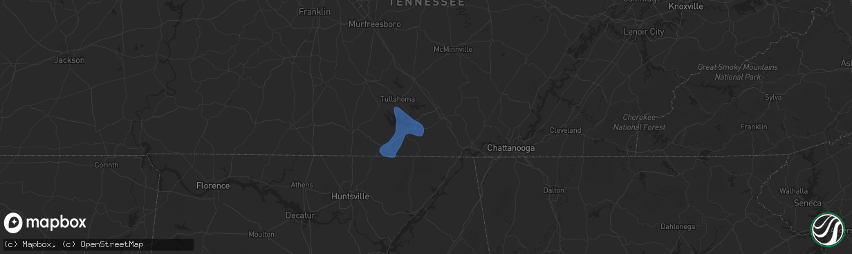 Hail map in Cowan, TN on July 29, 2024