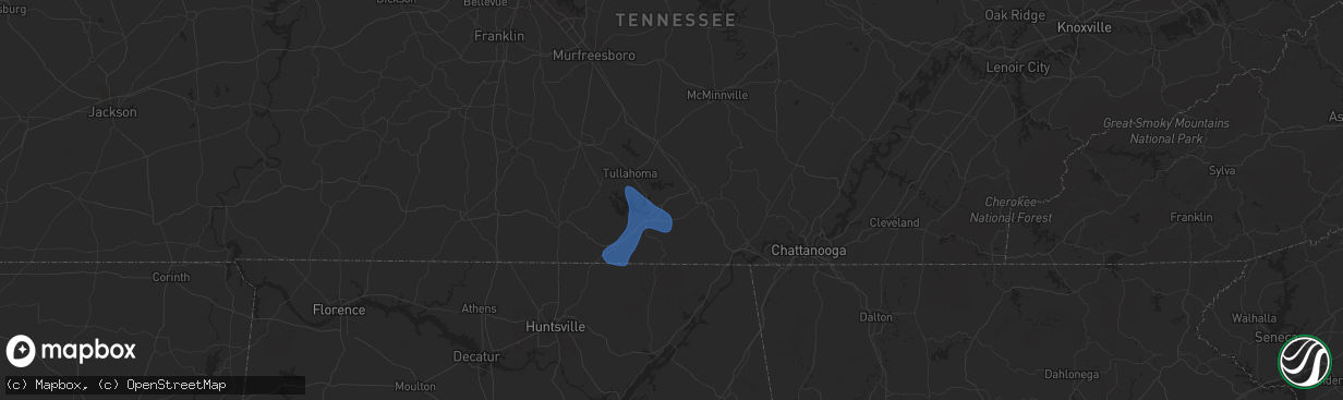 Hail map in Decherd, TN on July 29, 2024