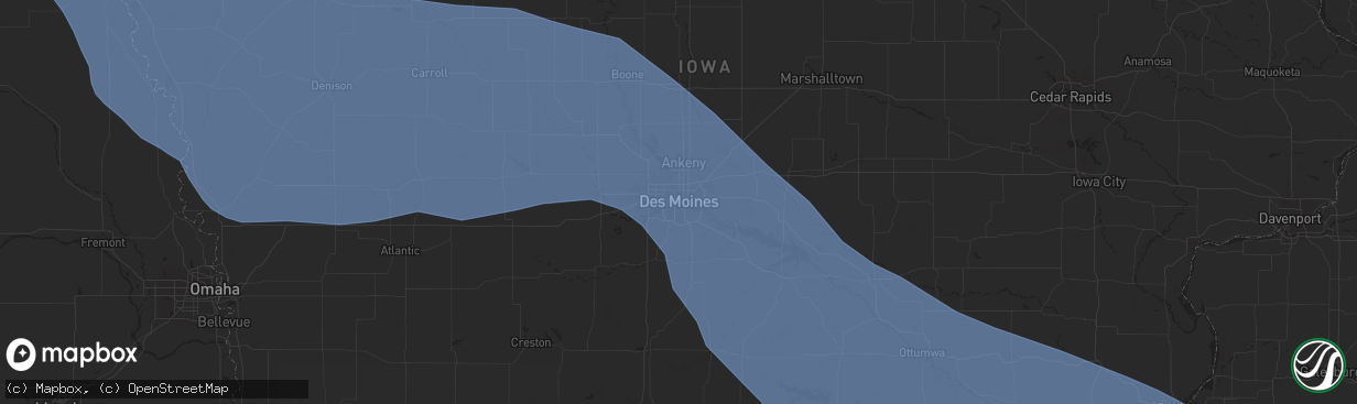 Hail map in Des Moines, IA on July 29, 2024