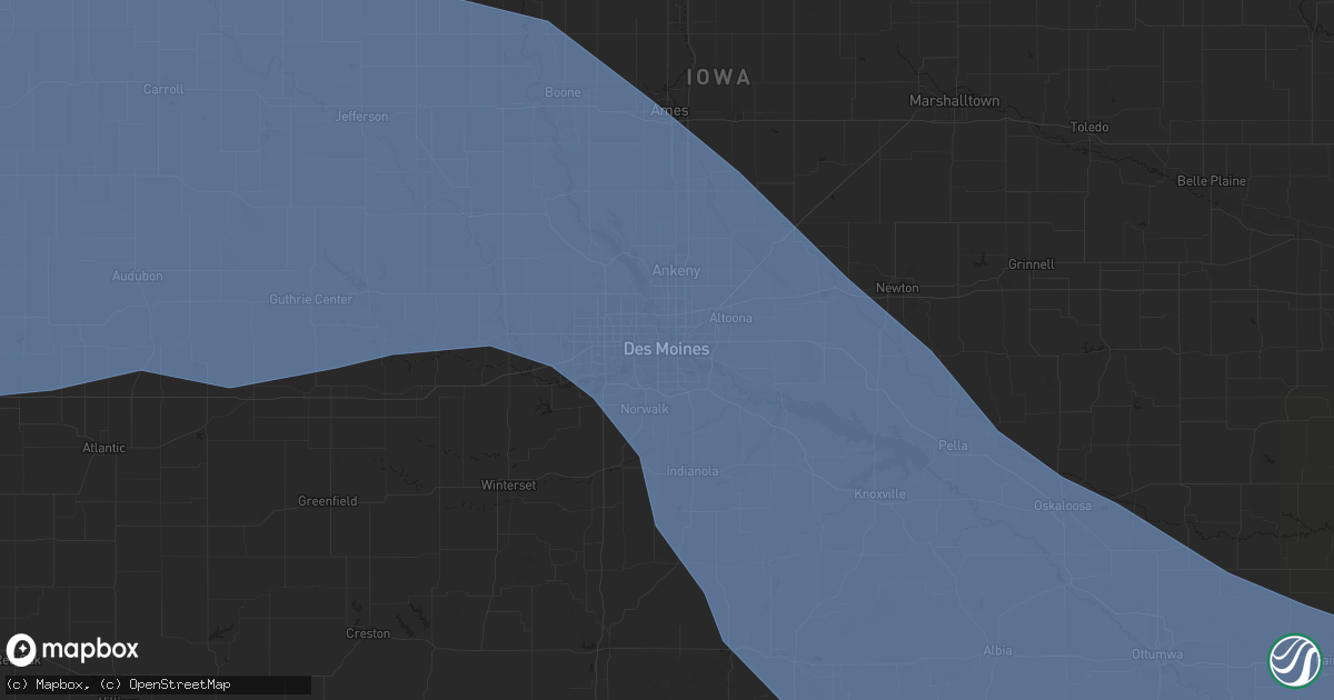Hail map in Des Moines, IA on July 29, 2024