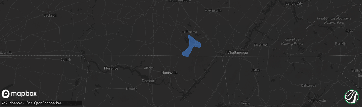 Hail map in Elora, TN on July 29, 2024