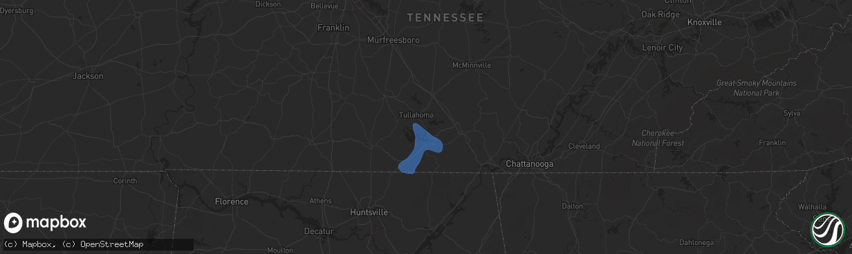 Hail map in Estill Springs, TN on July 29, 2024