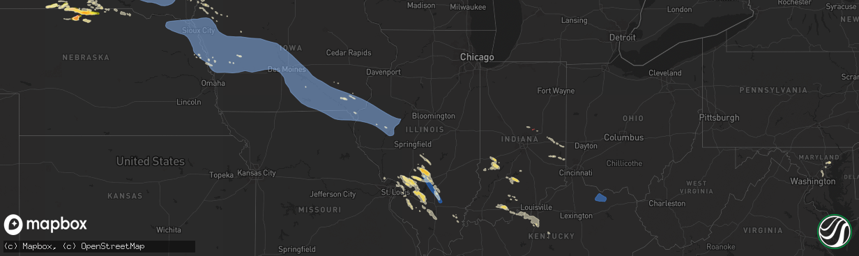 Hail map in Illinois on July 29, 2024