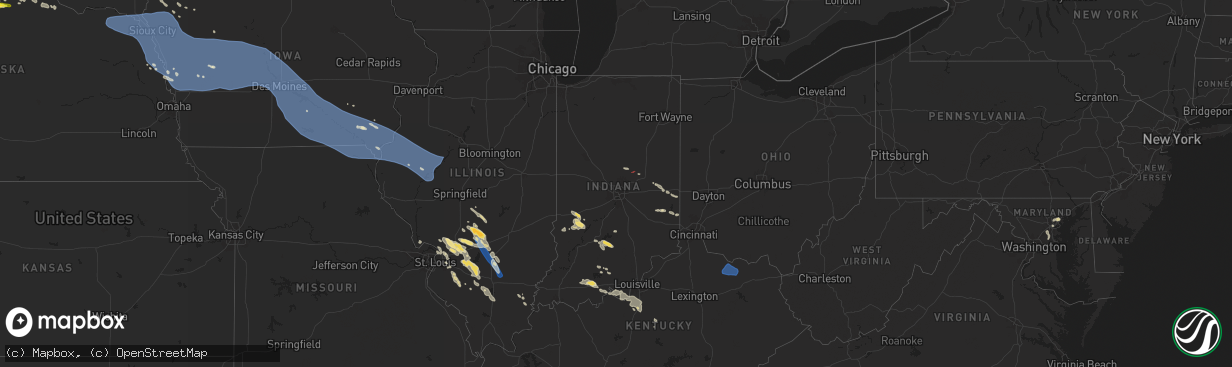 Hail map in Indiana on July 29, 2024