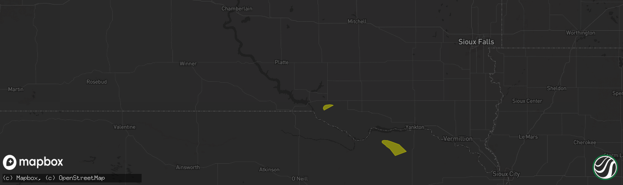 Hail map in Lake Andes, SD on July 29, 2024