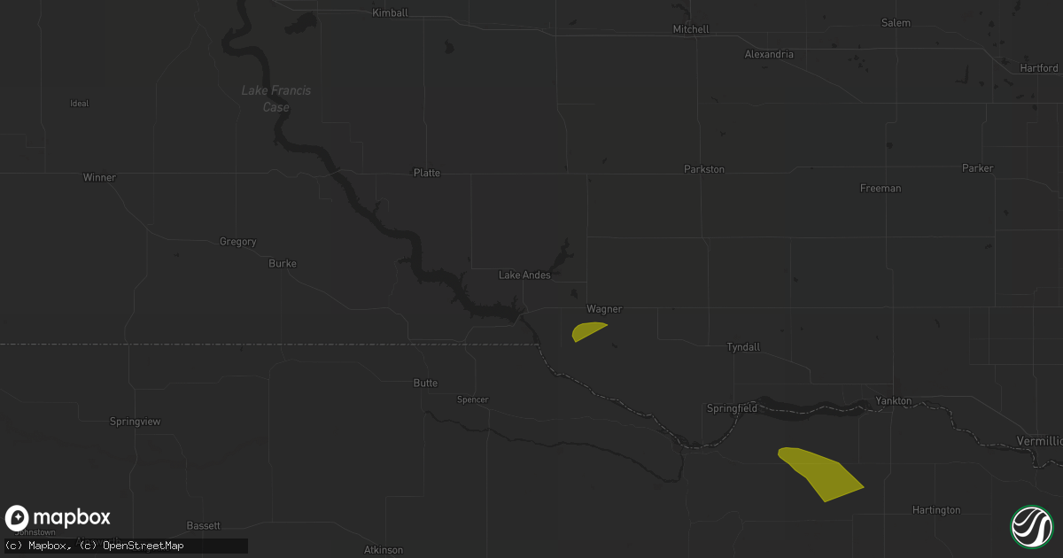 Hail map in Lake Andes, SD on July 29, 2024