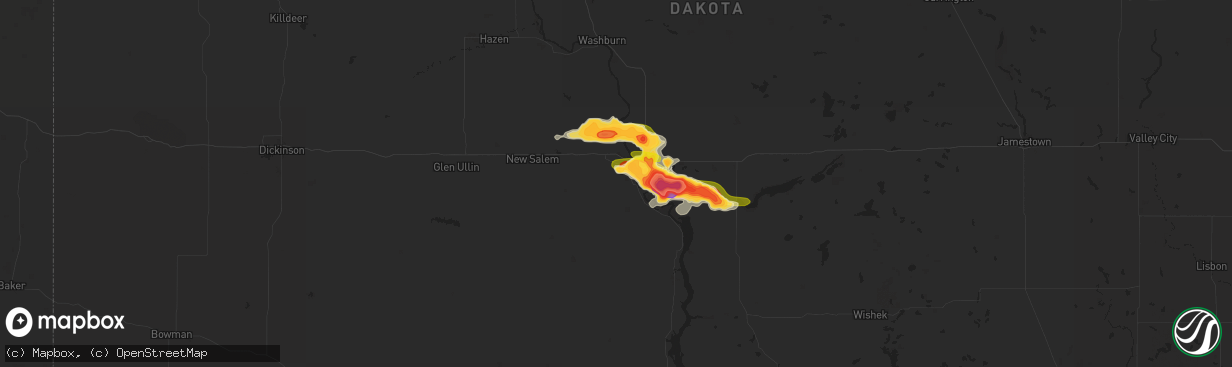 Hail map in Mandan, ND on July 29, 2024