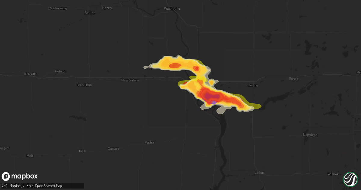 Hail map in Mandan, ND on July 29, 2024