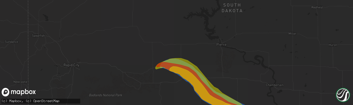 Hail map in Midland, SD on July 29, 2024