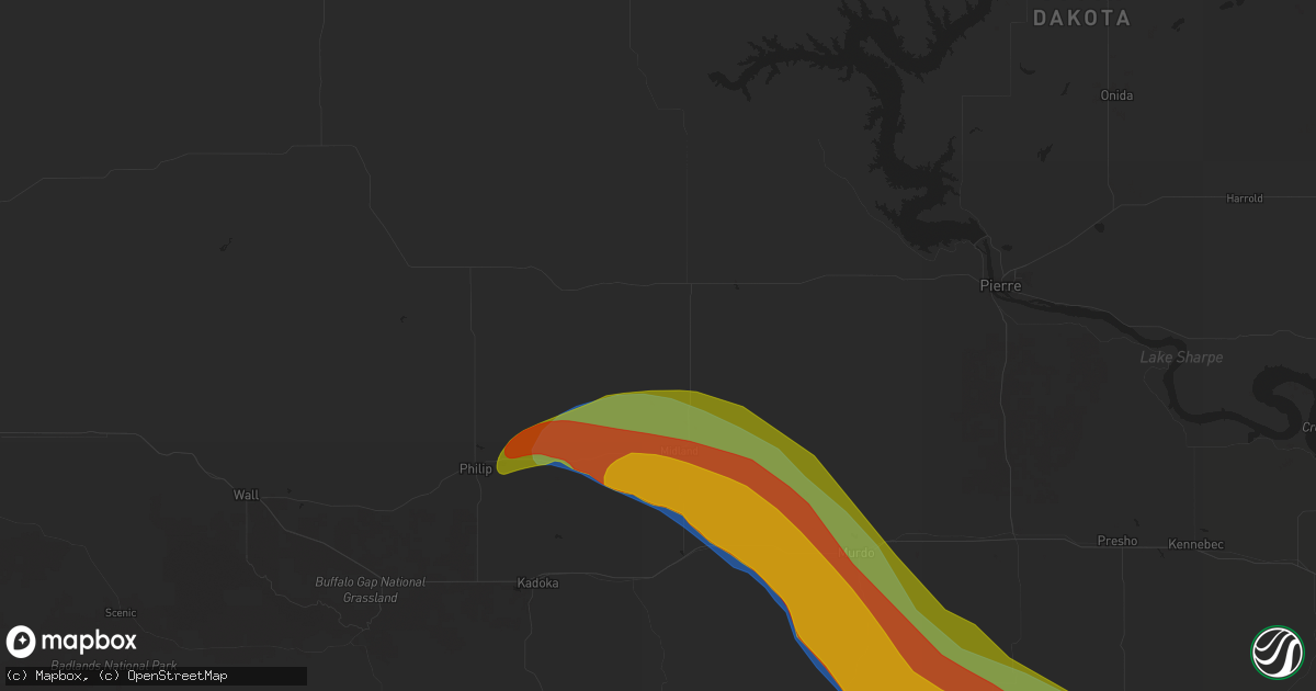 Hail map in Midland, SD on July 29, 2024