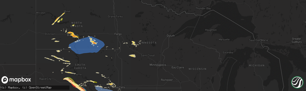 Hail map in Minnesota on July 29, 2024