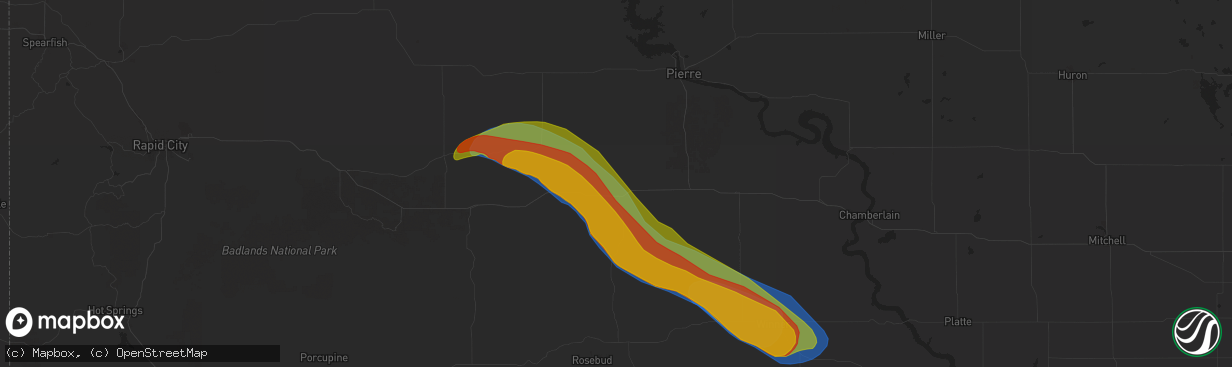 Hail map in Murdo, SD on July 29, 2024