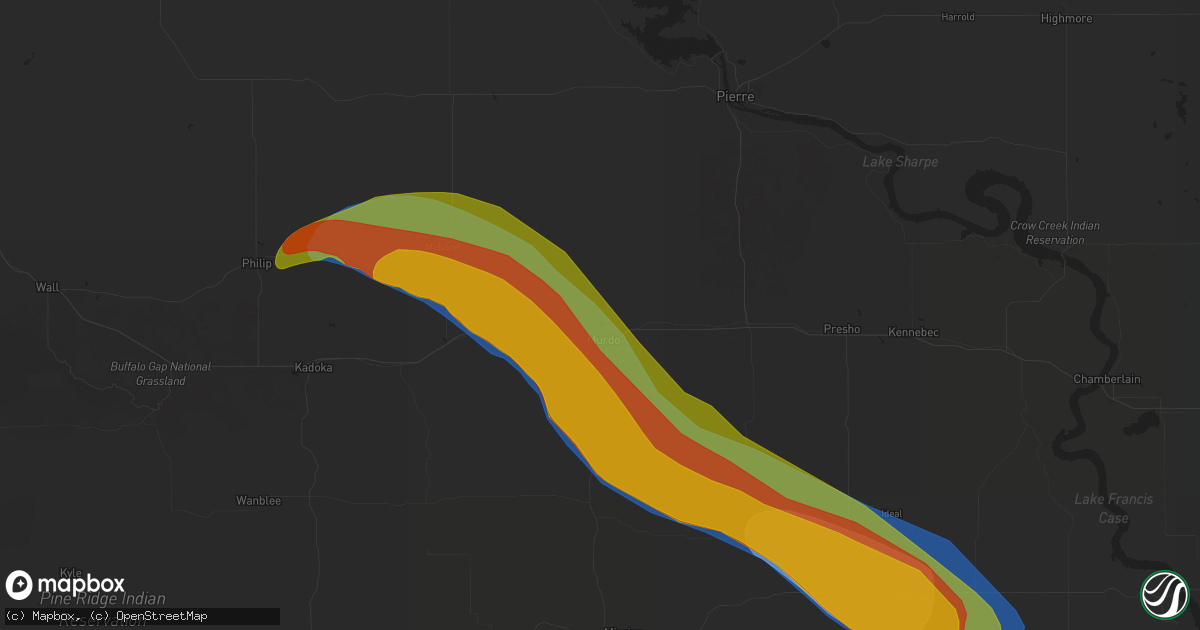 Hail map in Murdo, SD on July 29, 2024