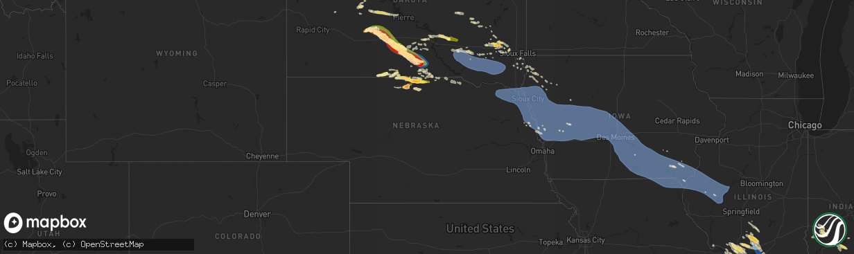 Hail map in Nebraska on July 29, 2024