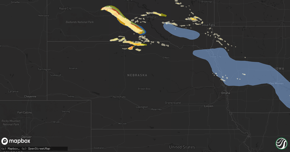 Hail map in Nebraska on July 29, 2024