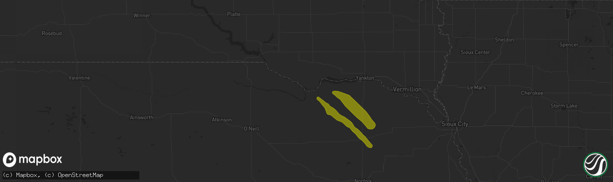 Hail map in Niobrara, NE on July 29, 2024