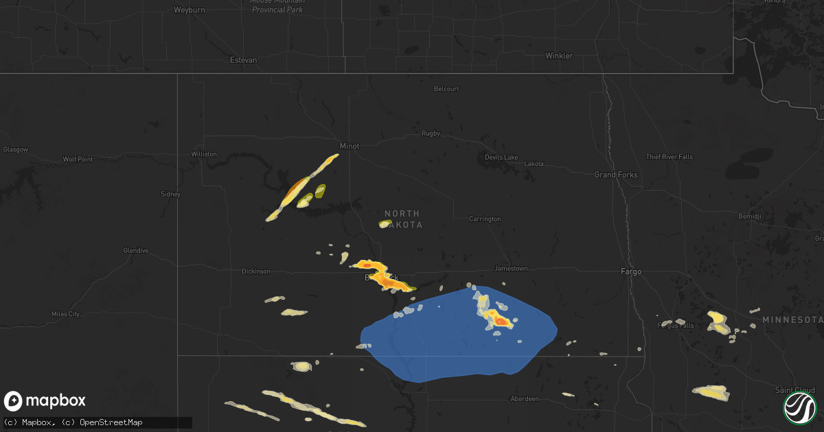 Hail map in North Dakota on July 29, 2024