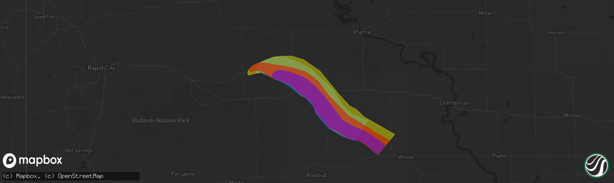 Hail map in Okaton, SD on July 29, 2024