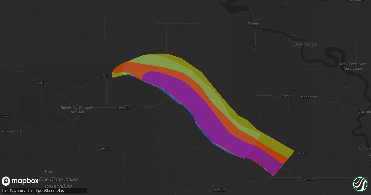 Hail map in Okaton, SD on July 29, 2024