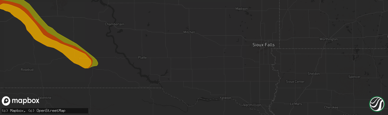 Hail map in Parkston, SD on July 29, 2024