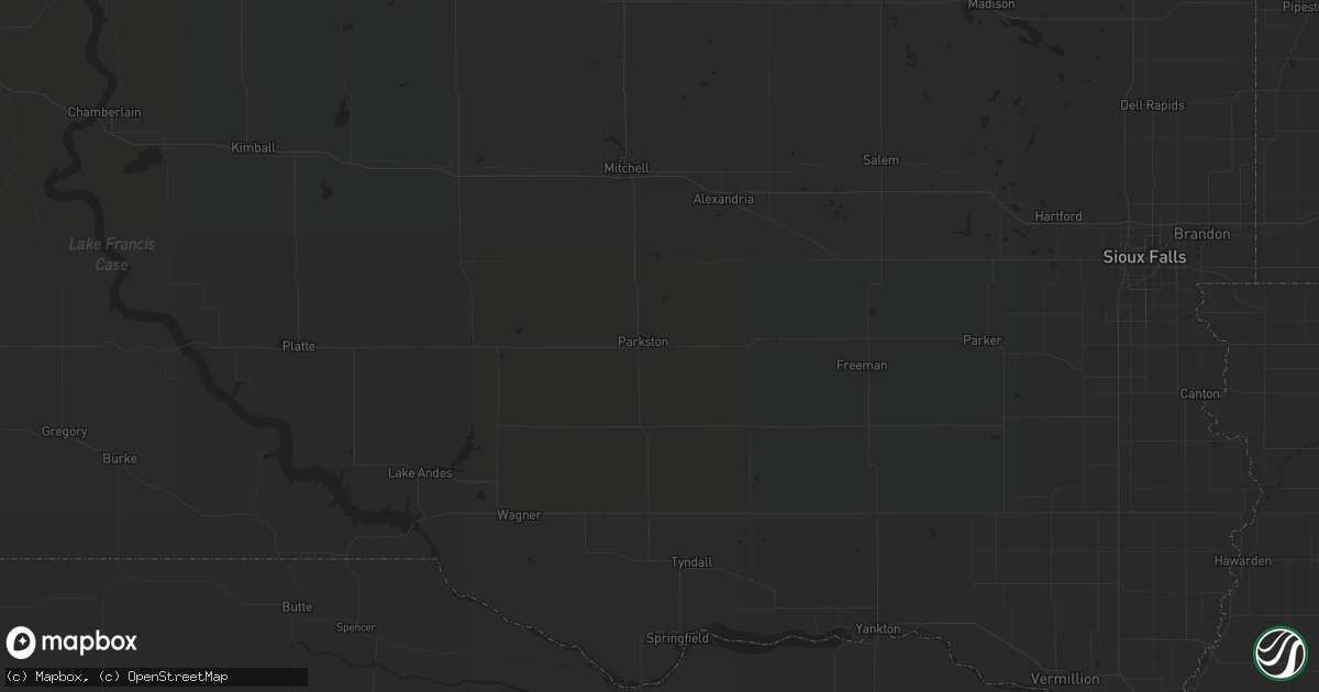 Hail map in Parkston, SD on July 29, 2024