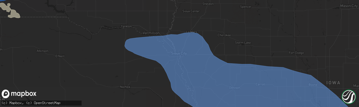 Hail map in Sioux City, IA on July 29, 2024