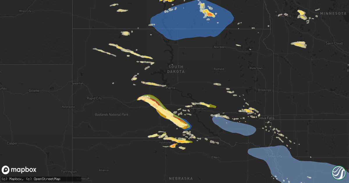 Hail map in South Dakota on July 29, 2024