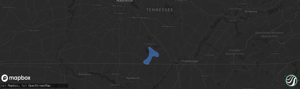 Hail map in Tullahoma, TN on July 29, 2024