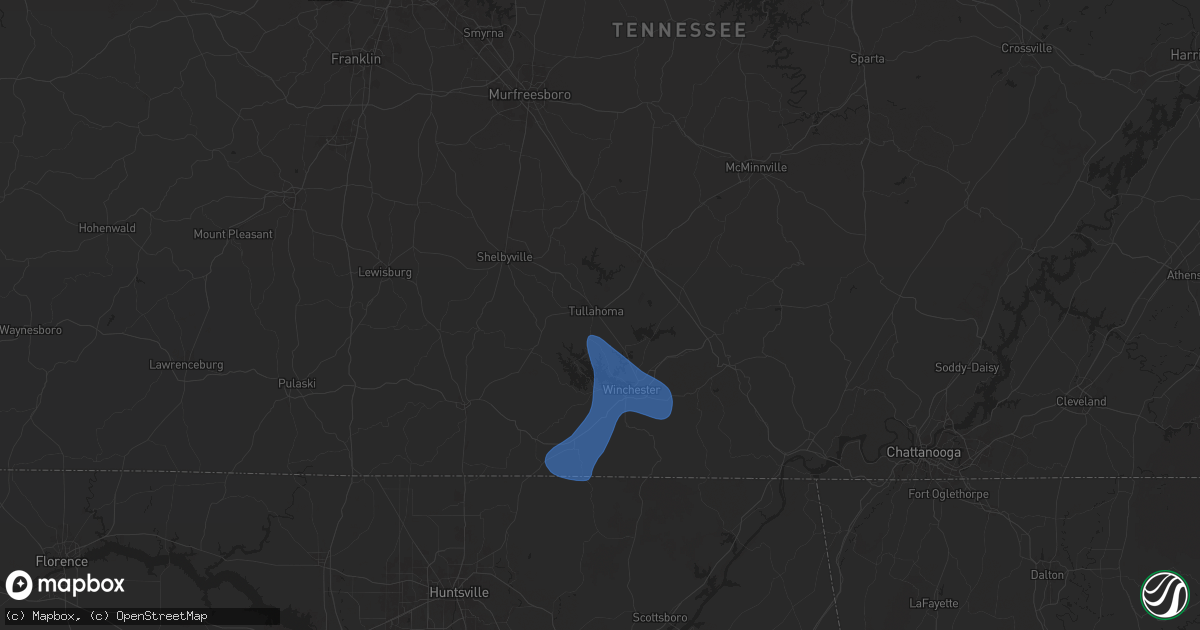 Hail map in Tullahoma, TN on July 29, 2024