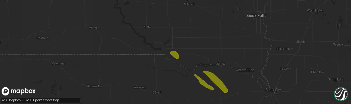 Hail map in Wagner, SD on July 29, 2024