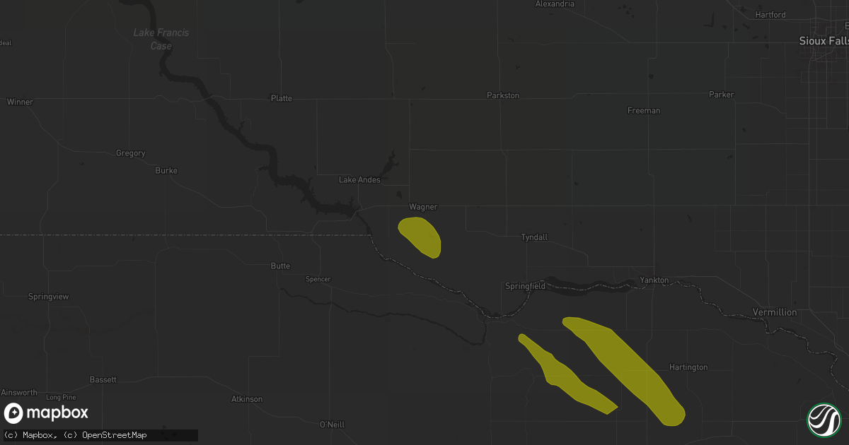 Hail map in Wagner, SD on July 29, 2024