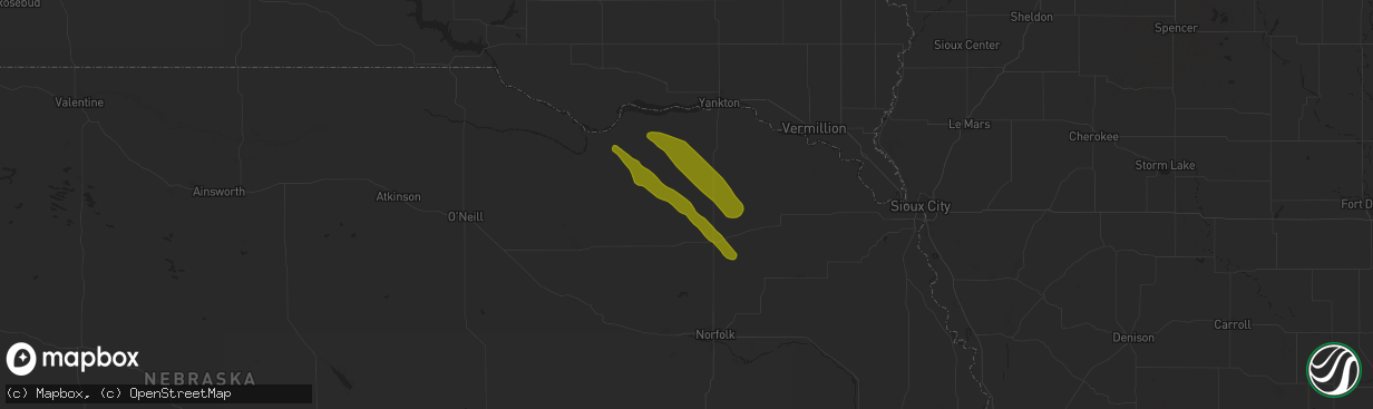 Hail map in Wausa, NE on July 29, 2024