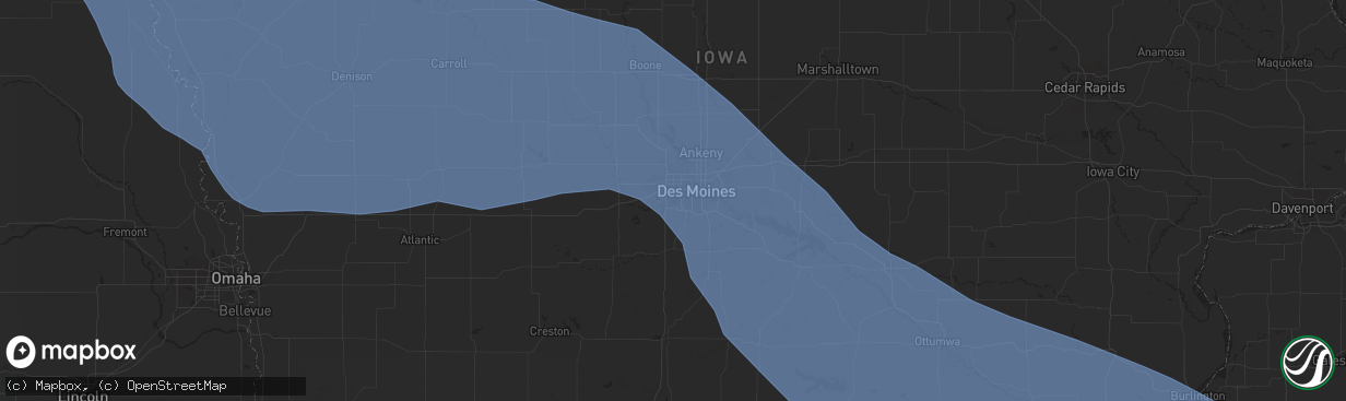 Hail map in West Des Moines, IA on July 29, 2024