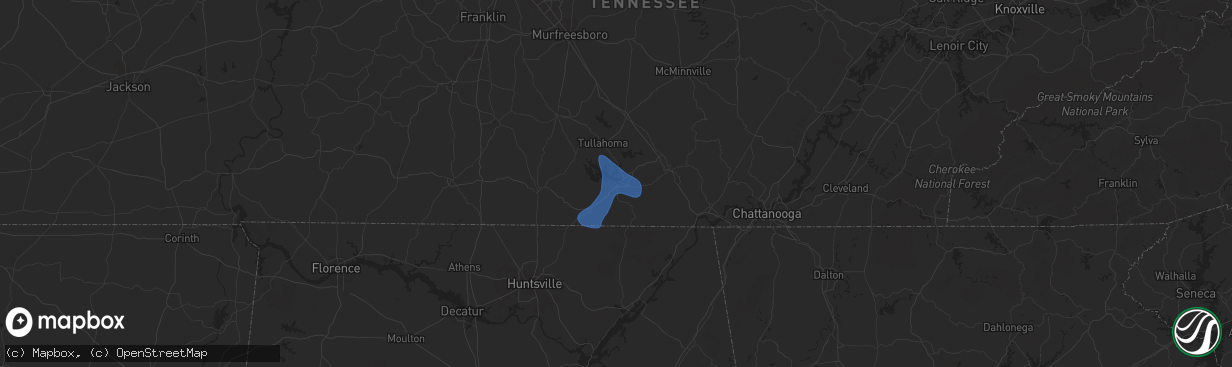 Hail map in Winchester, TN on July 29, 2024