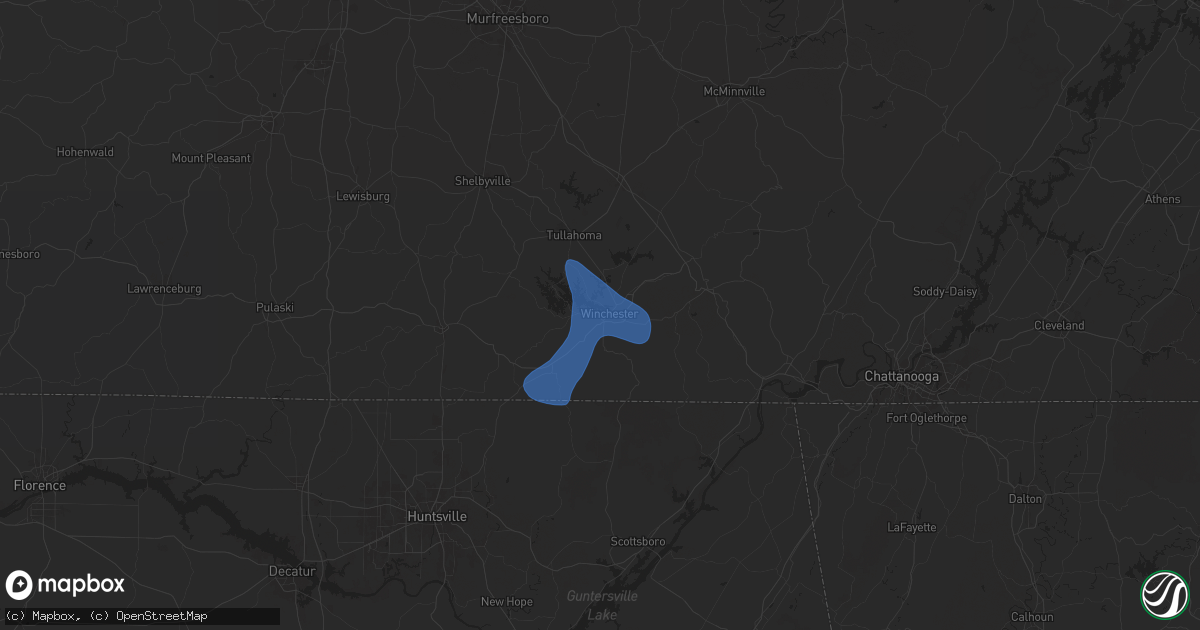 Hail map in Winchester, TN on July 29, 2024
