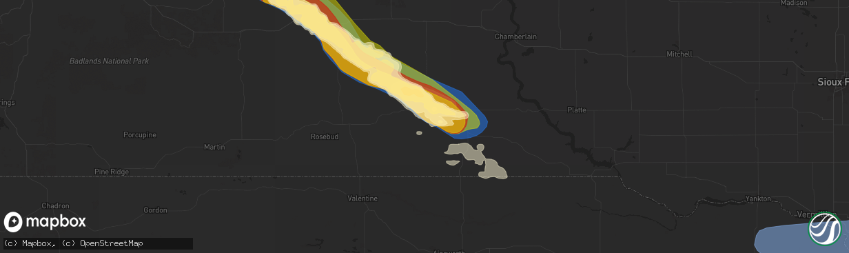 Hail map in Winner, SD on July 29, 2024